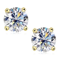 trendy 925 sterling silver 1ct d color vvs1 round moissanite stud earrings plated 18k gold 4 prong diamond earrings birthday