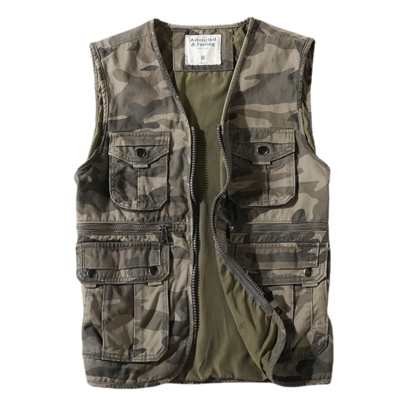 Loose Multi-pocket Men's Camouflage Vest Casual Wear Combat Jacket Outdoor Sports Vest Tactical Army Fan Zipper Vest