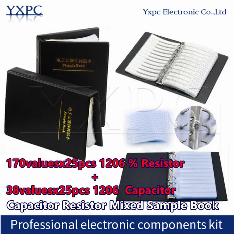 

170valuesx25pcs=4250pcs 1206 SMD Resistor 0R~10M 1% + 38valuesX25pcs=950pcs 0.5PF 0.5PF~22uF Capacitor Mixed Sample Book