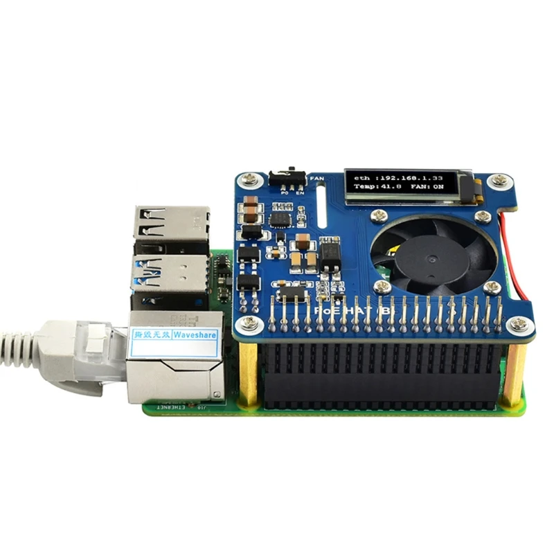 

H7JA New Raspberry Pi 4B/3B + POE Power over Ethernet Expansion Board Cooling Module Onboard Fan OLED Network Standard