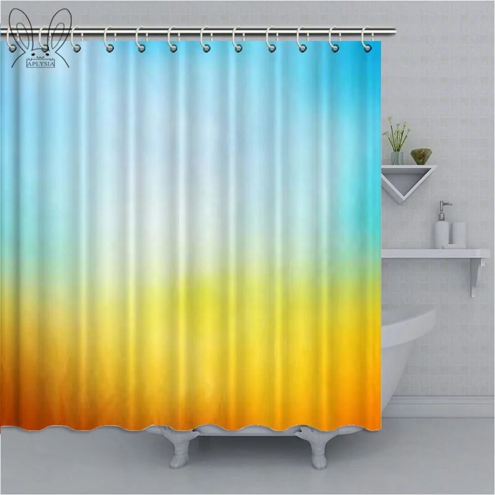 Желтая и синяя занавеска для ванной комнаты серфинга волны океана пляжный