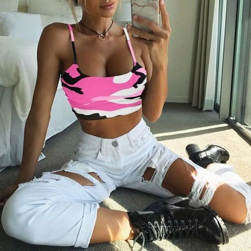 Женский сексуальный летний Камуфляжный укороченный топ на бретельках без