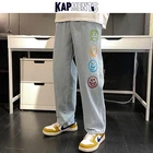 Джинсы-багги мужские с принтом улыбки и графическим принтом, весна 2022