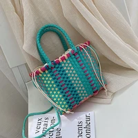 handmade womens shoulder bag plastic woven small handbag rattan straw beach bags female messenger crossbody bag travel tote