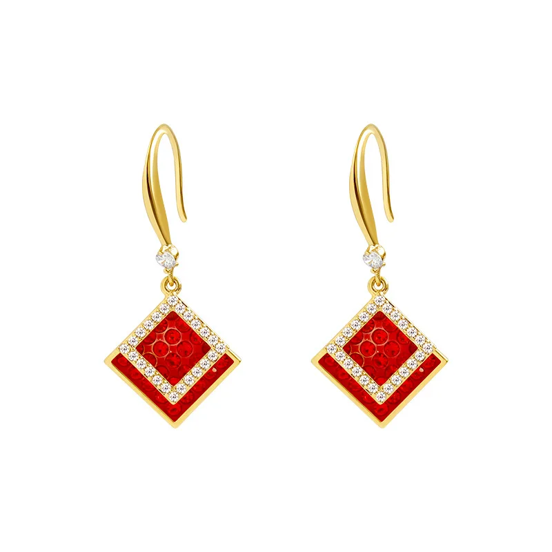 

Korean Fashion Earrings Women 2021 New Year Ornaments Red Earrings Vintage Simple And Elegant Jewelry Low Price Wholesale