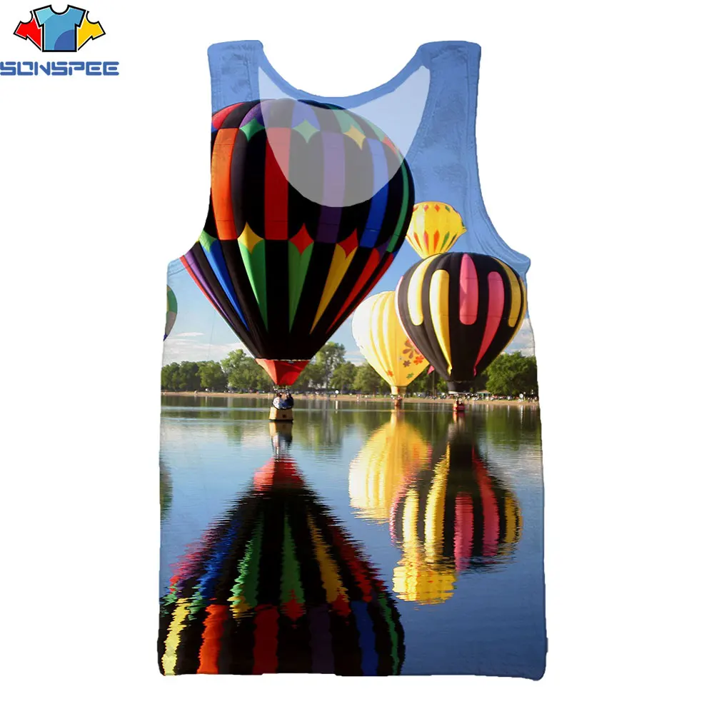 

SONSPEE 3D Hot Air Balloon Vintage 3D Print Vest Skydiver Ovesized Vest Skydiving Summer Short Streetwear Harajuku Vest Tops