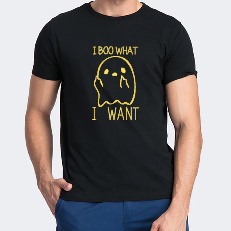 

2021 New Style Funny Ghost Graphic Printed Tops I Boo What I Want Letter Print Tshirt Casual Summer Fashion 100% Cotton Tee