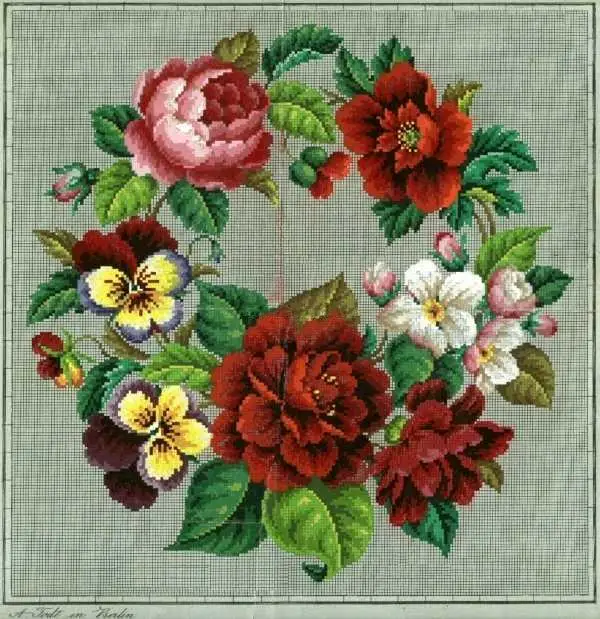 

Poppy flower pansy and peony wreath 46-46 Cross Stitch Kit Packages Counted Cross-Stitching Kits Cross stich Painting Set