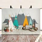 Декорации для фотосъемки с изображением новогодних родовых палаток и кукол-животных