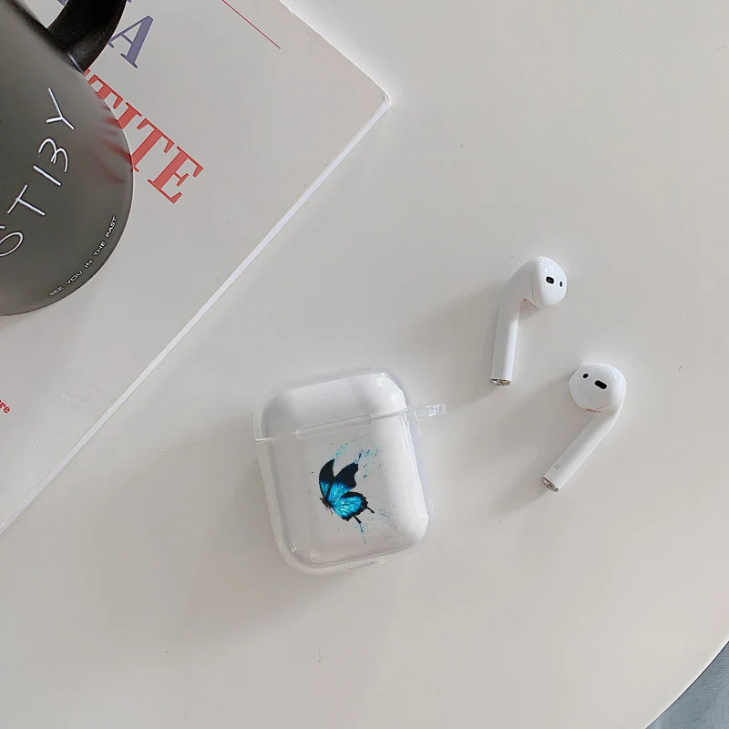 Чехол-накладка для Airpods pro мягкий прозрачный с изображением голубой бабочки |