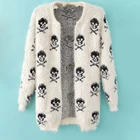 Женский длинный вязаный кардиган с круглым вырезом, белый или черный свитер в готическом стиле, Осень-зима