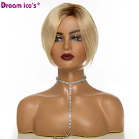 synthetic short straight hair wigs white blond bob wig for women pixie cut dark root wig cosplay daily use dream ice
