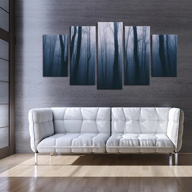 

5 Pieces Canvas Posters and Prints Bedroom Misty Forest Print Wall Decor Poster Framed Painting for Room Decoration