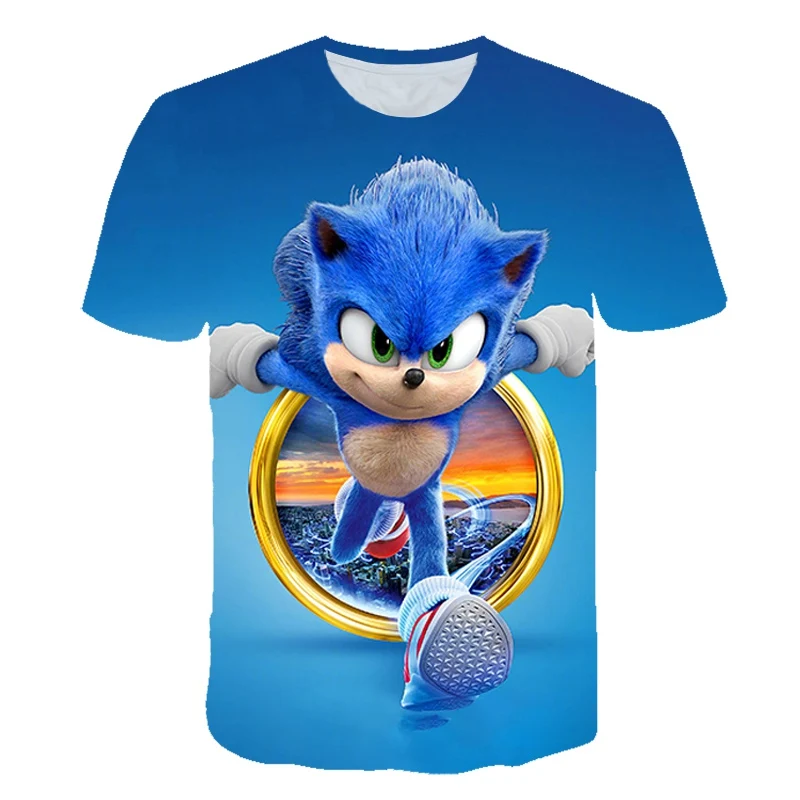 

Summer 2021 Boys and Girls Print T-Shirt, Cartoon Hedgehog Sonic Print Short-Sleeved Shirt, Street Youth Street Hip-Hop Top