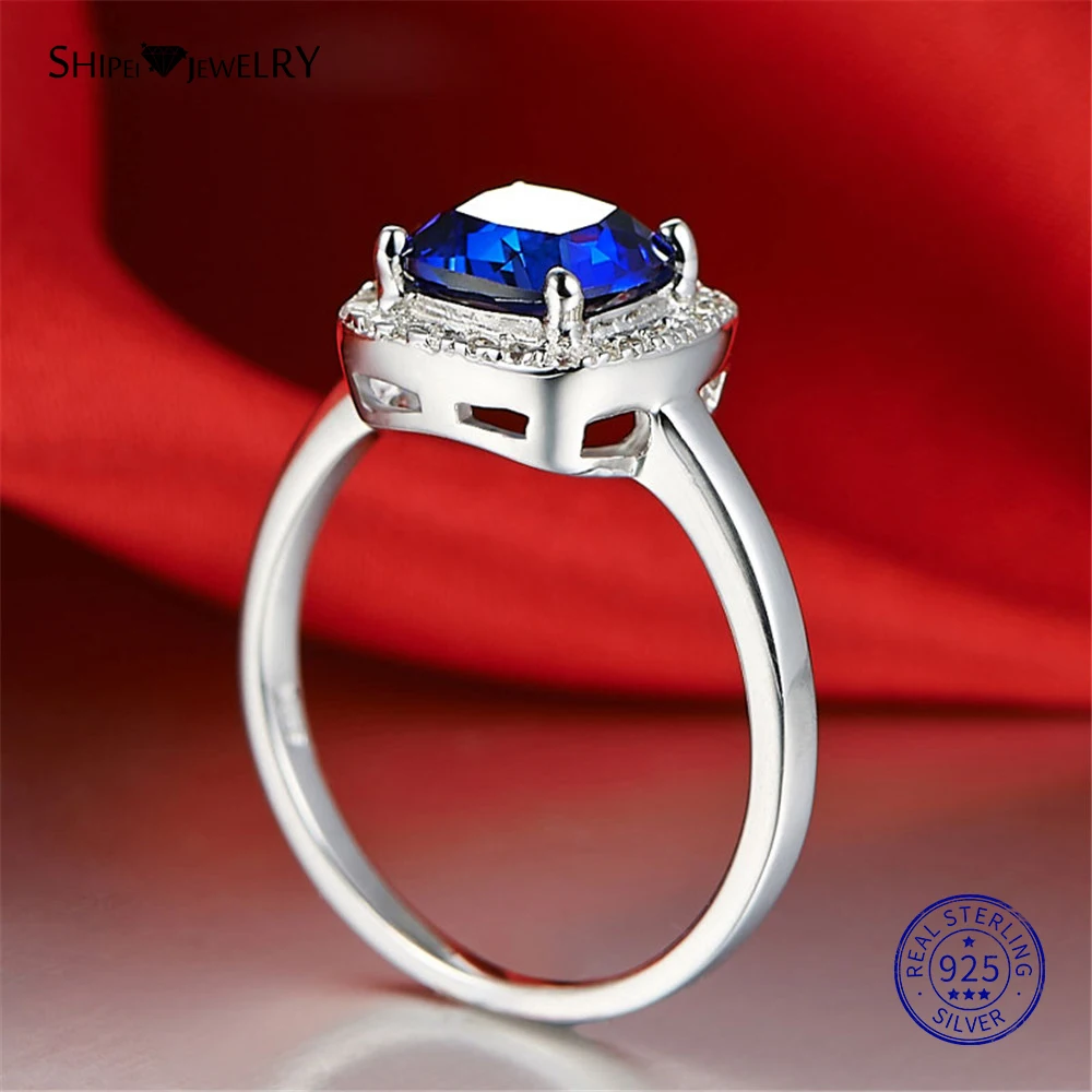 Shipei настоящий сапфир квадратное кольцо для женщин 100% стерлингового серебра 925