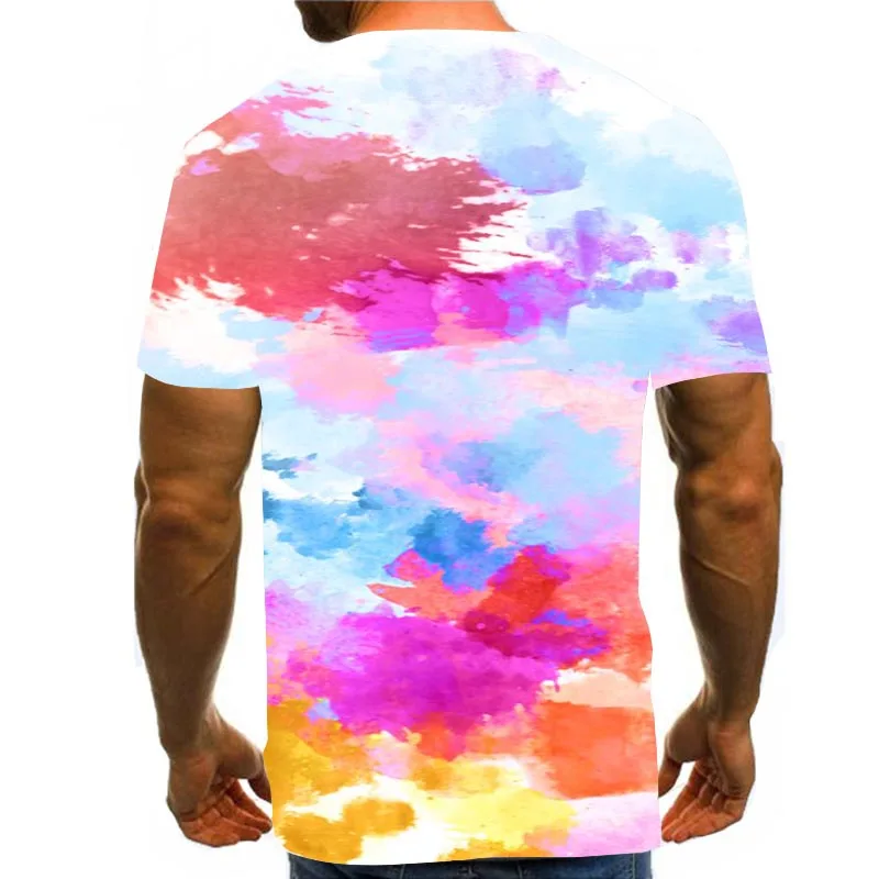 

Men Graphic T Shirts 3D Print Shirt Round Neck Summer Short Sleeve Daily Tops Watercolor Tees Rainbow