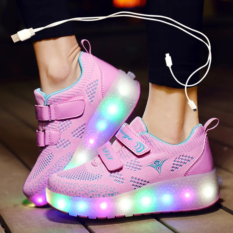 

USB Charging Children Roller Skate Casual Shoes Boys Girl Automatic Jazzy LED Lighted Flashing Kids Glowing Sneakers with Wheels