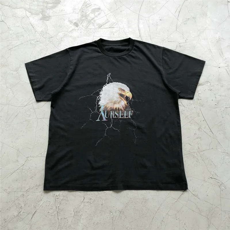 

Винтажные Футболки с орлом аскиуру, летняя стильная футболка вареного до старого Хопа, хип-аскиуру, хлопковая Повседневная футболка, топы