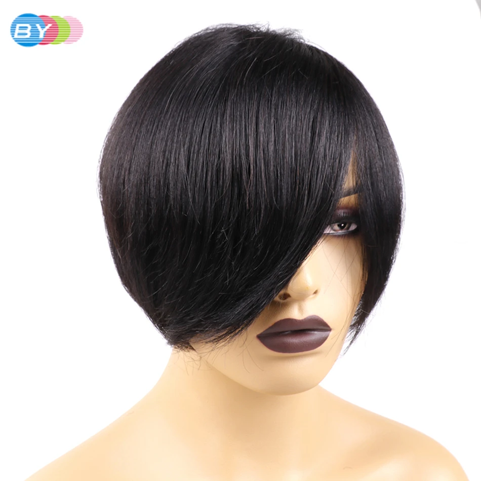 

Straight Human Hair wigs Full Machine Made wigs Remy Pre Plucked Short Cut Wavy Brazilian Pixie Cut Wigs For Black Women