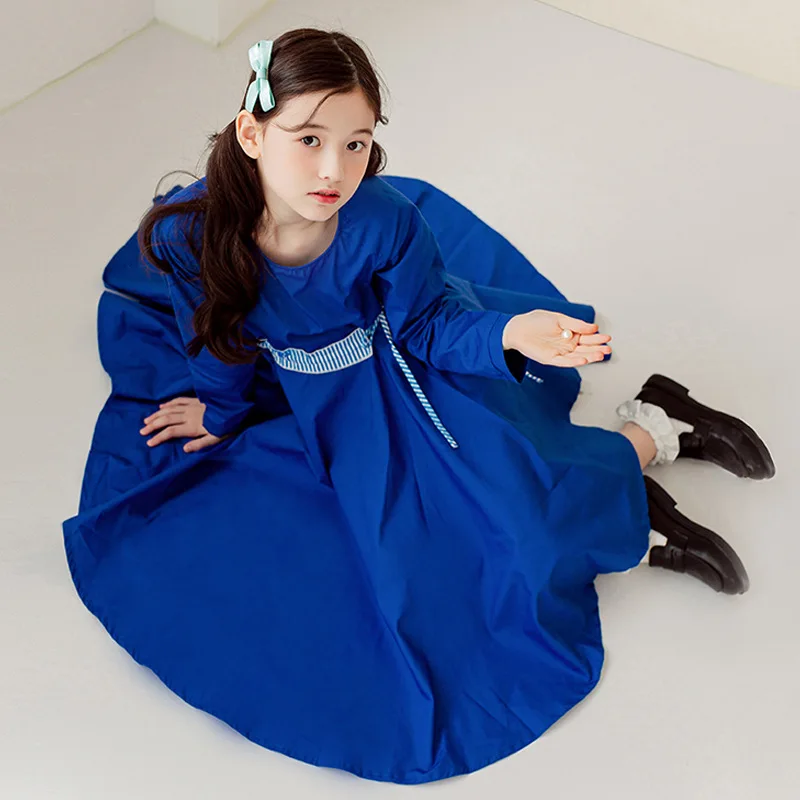 

2021 Autumn Kids Dress Teenager Girl Cotton Midi Dress Children Clothes Long Sleeve Irregular Girls Dresses 6 8 10 12 14 Years