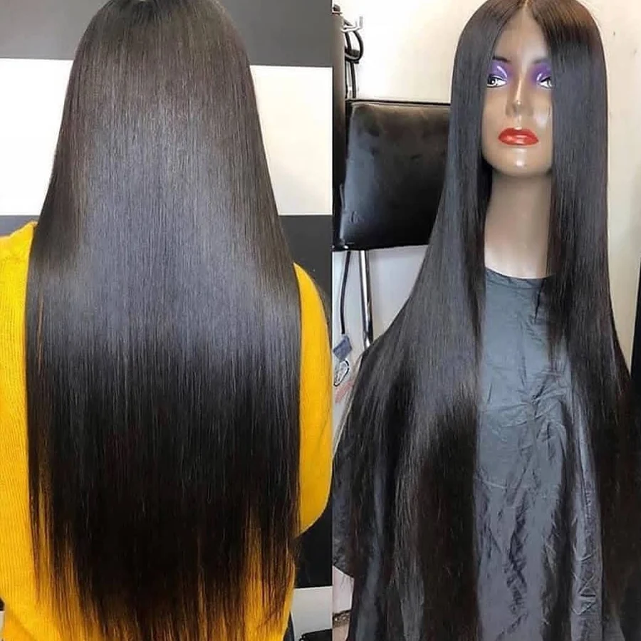 6 дюймов T часть прямые кружевные фронтальные парики человеческие волосы для