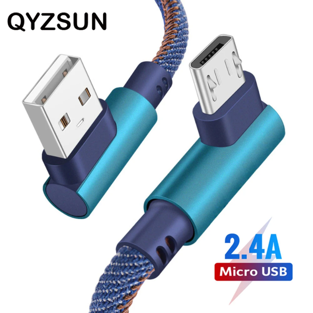 Micro USB кабель 2.4A быстрое зарядное устройство шнур 90 градусов локоть для передачи