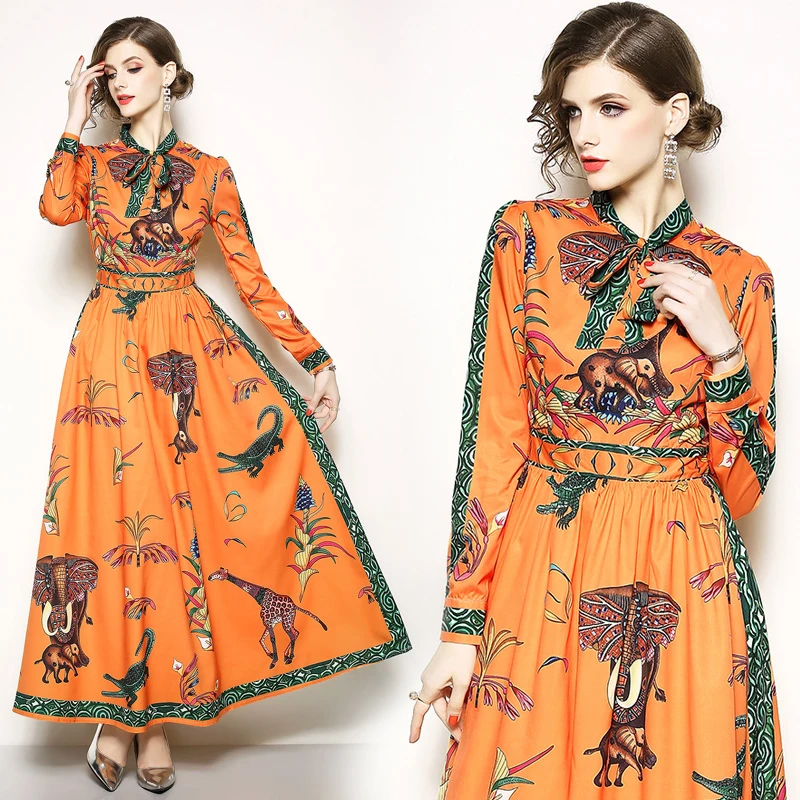 Европейская станция 2019 Ранняя осень новая Большая длинная юбка с длинным рукавом