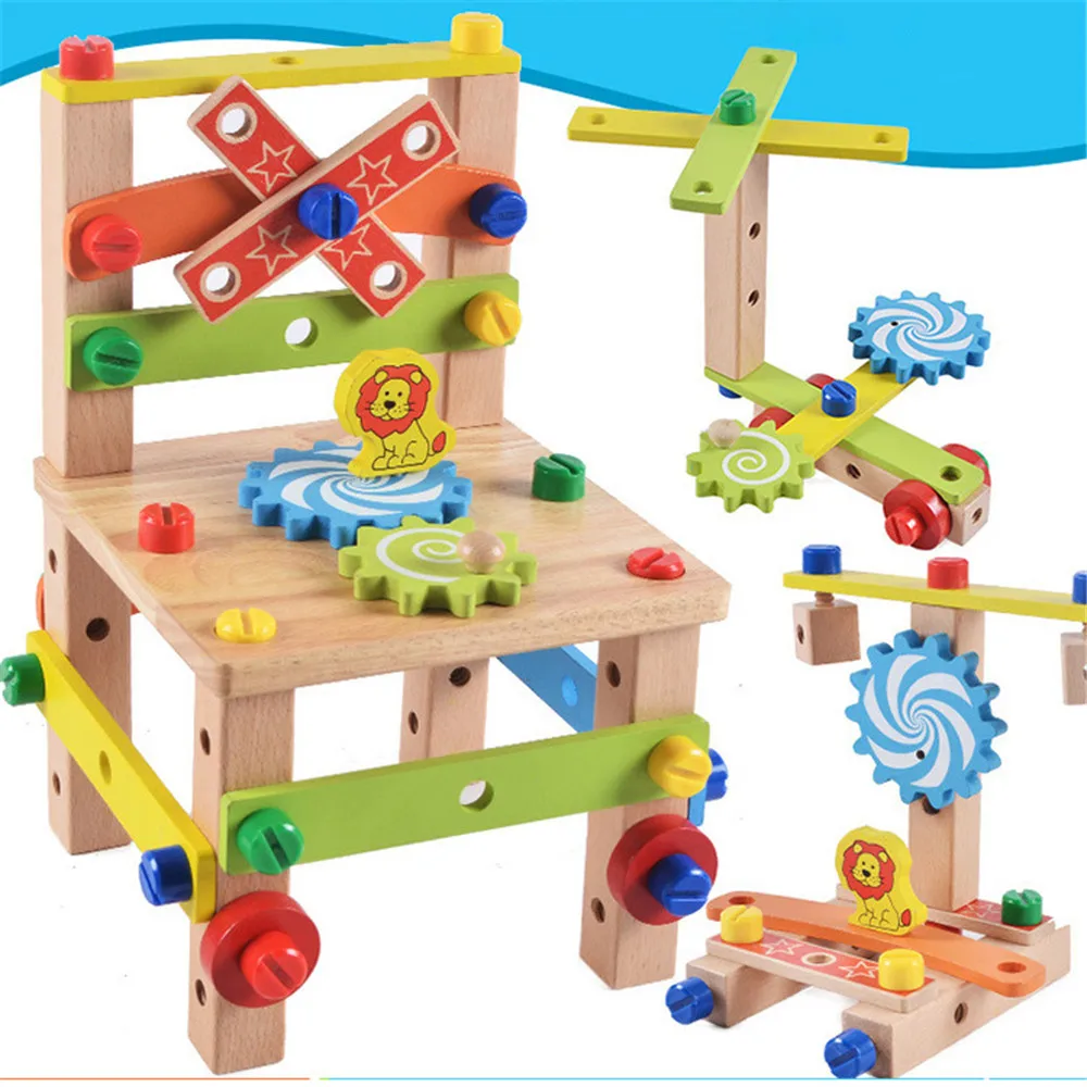 

Kids DIY Toys Multifunctional Assembling Wooden Chair Colorful Intelligent Wood Toys for Children Educational Puzzle Toy Gifts