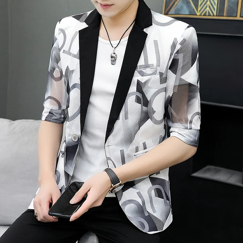

De Hombre Chaquetas Vestir 2020 Summer Letter Printing Thin Male Blazer Suit Half-sleeve Small Suit Men's Sunscreen Clothes