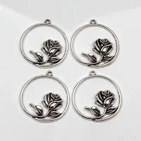 3pcs charms rose flower 3633mm antique tibetan silver pendant finding accessories diy vintage choker necklace handmade