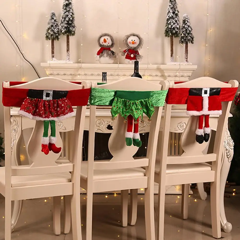 

1 Pcs Christmas Chair Cover Cute Santa Claus Elf Legs Dining Chair Back Cover Kitchen Bedroom Festive Chair Household Decor