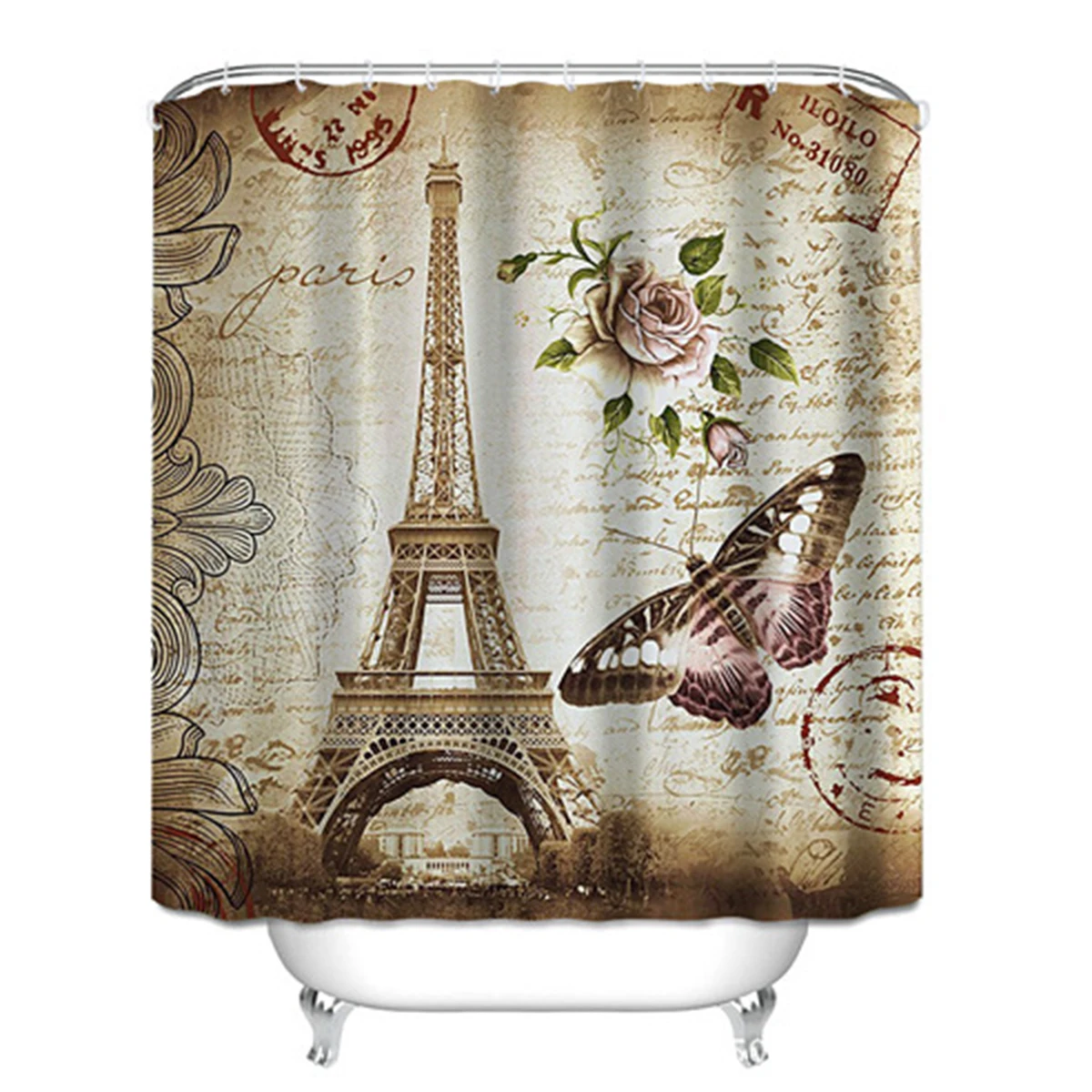 

Shower Curtain Digital City Print Waterproof Floating Proof Bathroom Shower Bath Bedroom Curtain with 12 Hooks