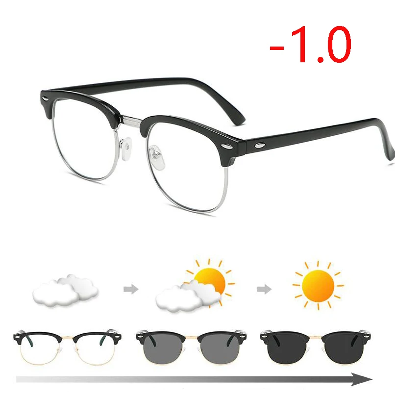 Myopia 100 Антибликовыми свойствами светильник фотохромные готовой близорукость очки светочувствительная Хамелеон анти-блики изменения Цвет линзы очки с диоптриями - Цвет оправы: Myopia 100
