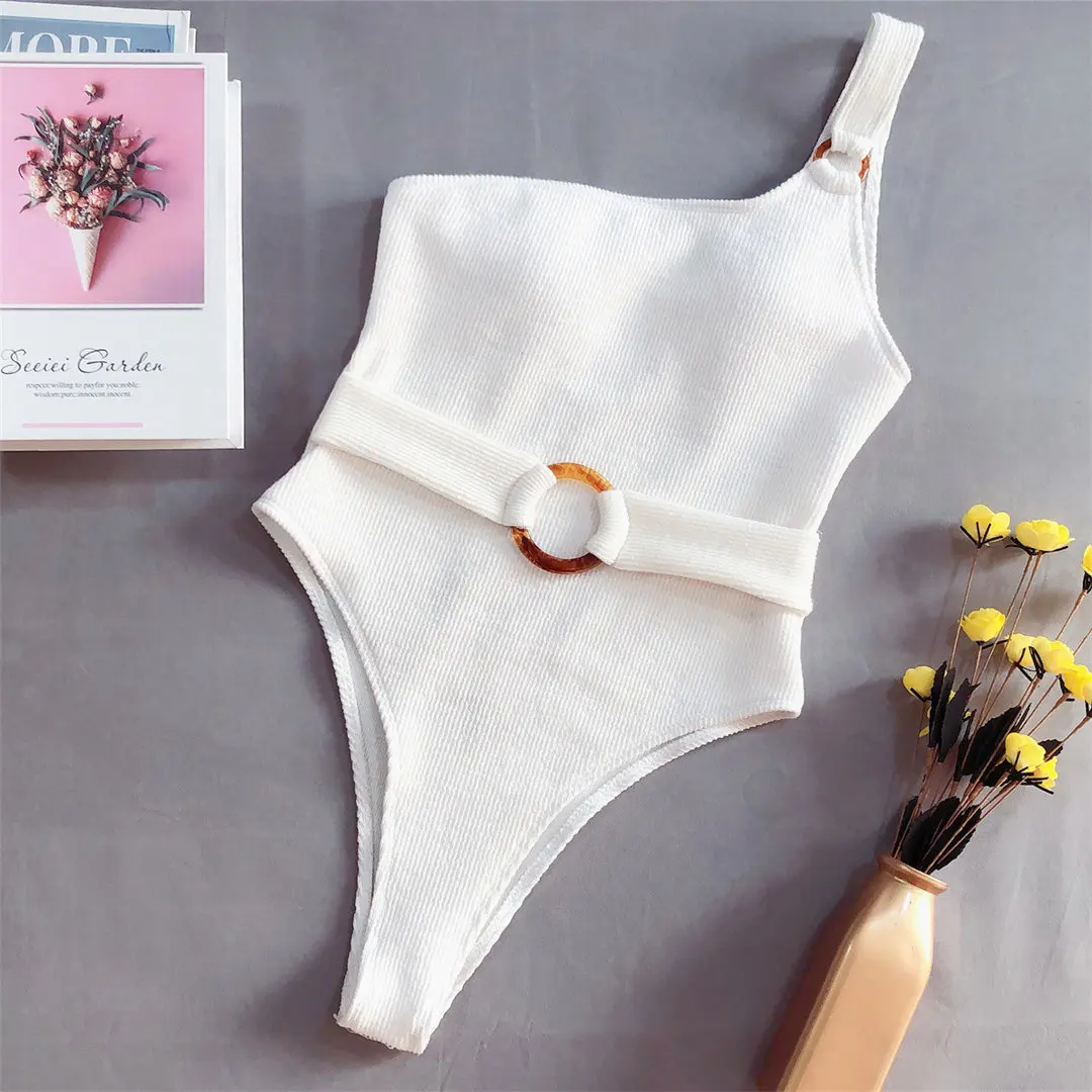 Новинка 2020 сексуальный цельный купальник на одно плечо женская одежда для