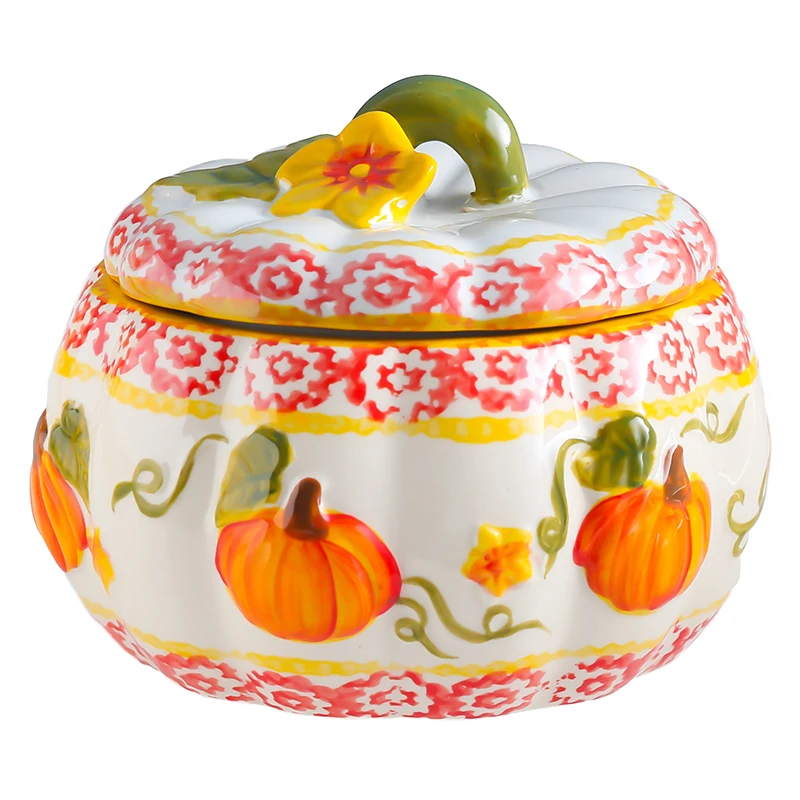 

Pumpkin Dinnerware Set Hand-painted Noodle Soup Bowl Dishes Set 9 Inch Ceramic Dessert Pasta Steak Deep Plate Microwave Use