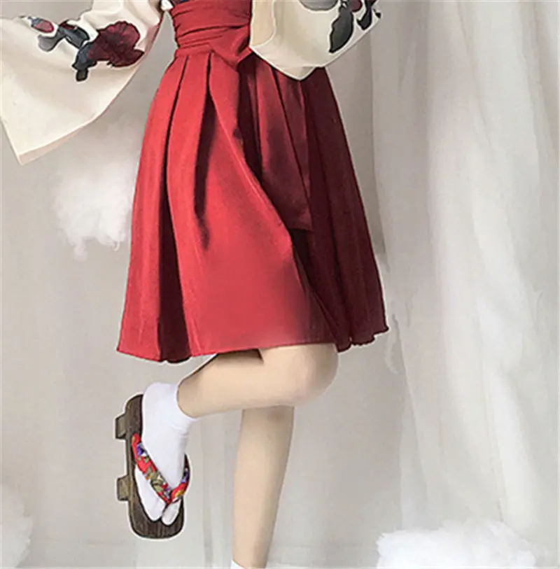 Red Short Skirt Only Ретро-кимоно Haori длинный рукав женщины вечерние косплей платье с принтом японский стиль Летняя мода наряд юбка с бантом - Цвет: Red Short Skirt Only