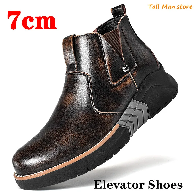 Мужские высокие ботинки увеличивающие рост мужские стельки 7 см кожаные