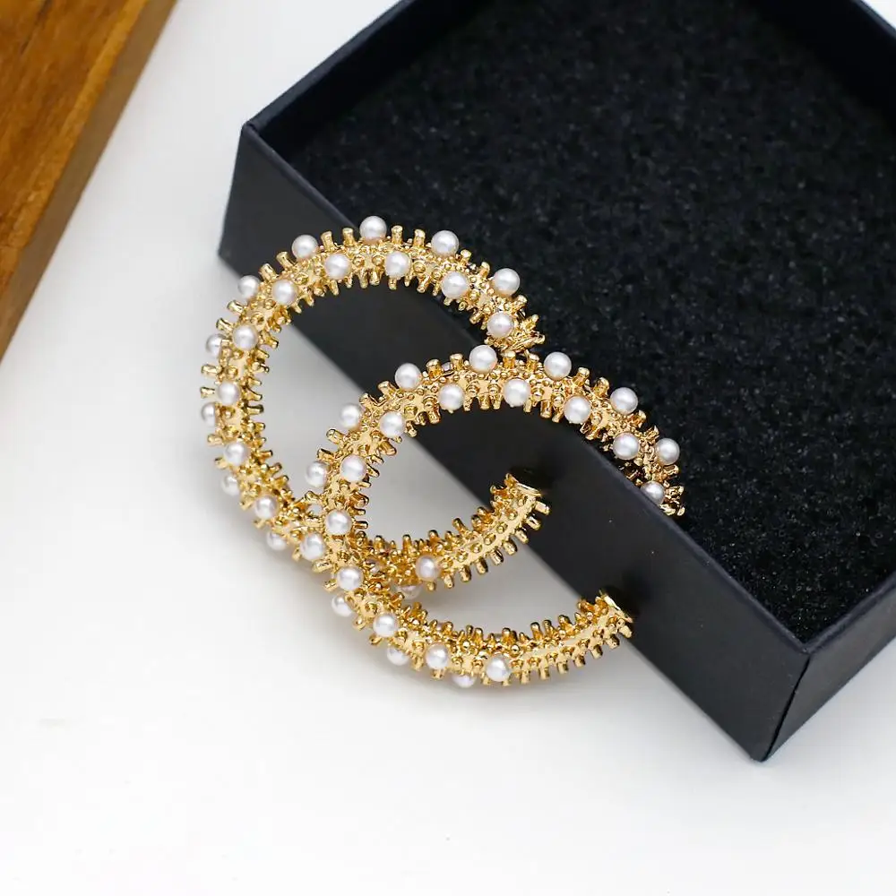 

FLASHBUY Vintage Women Earrings Round C type Pearl Metal Drop Earrings Statement Ear Fashion Jewelry