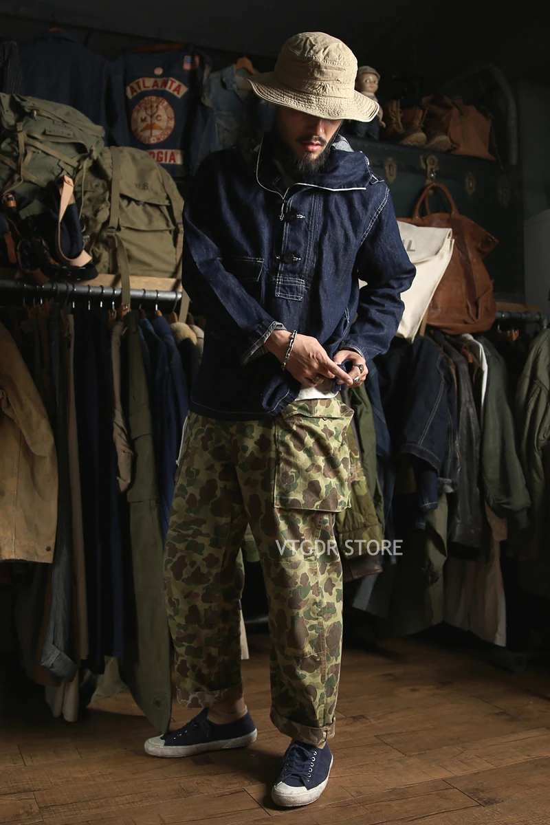 Винтажный Бронсон 1930s USN Dungaree Smock Submariner пуловер парка свободный крой|Мужские