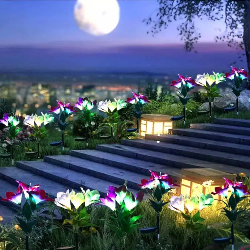 

Outdoor Solar Powered Artificial Lily Flower Garden Lamp Lawn Decor LED Light Night Lighting Tool