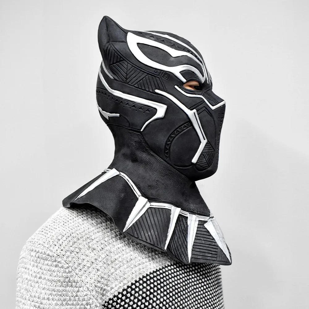 Черная маска Пантеры на Хеллоуин латексная для лица головы супергероя вечерние