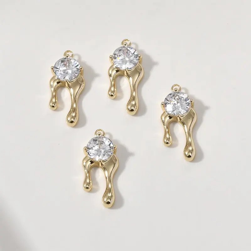 

4PCS 10*22mm 14k Gold Plated Magmatic Water Drop Shape Pendant with Zircon Charms for Jewelry Making DIY Brass Accessories
