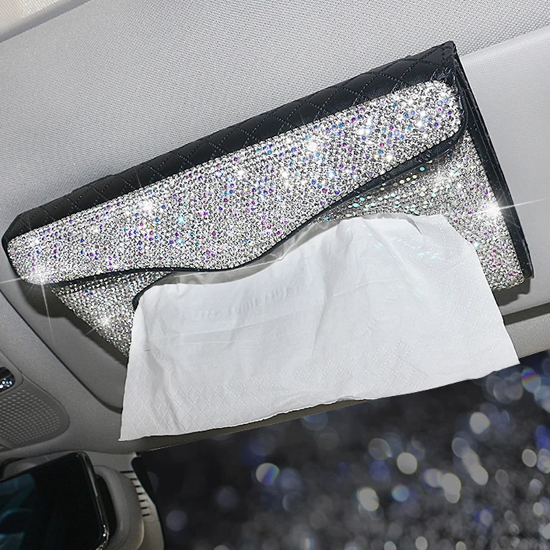 

1 Pcs Car Styling Interior Cute Tissue Box Paper Case with Crystal Diamond Pu Car Interior Decoration Accessories