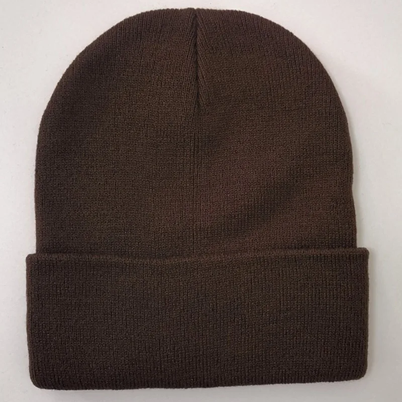 Bright Solid Acrylic Knitted Hats Women Men's Winter Plain Beanies Cap Orange Brown Black Neon Yellow Neon Green