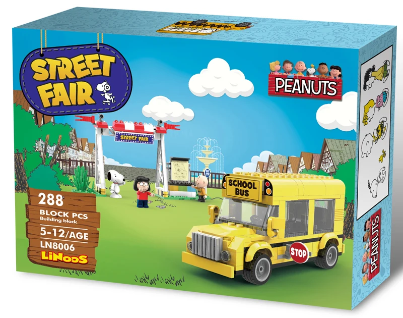 

beach party surprise school bus brick block toys Snoopys educational LE rocket space compatible plastic LiNooS peanut hot sales
