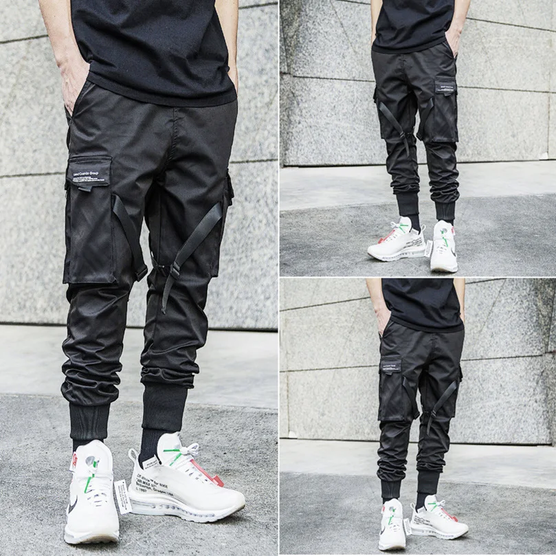 

Techwear Black Pants Men Ribbons Mens Hippie Clothes Oversize Jogging Vintage Clothing Fashion Designer Trousers Male Joggers