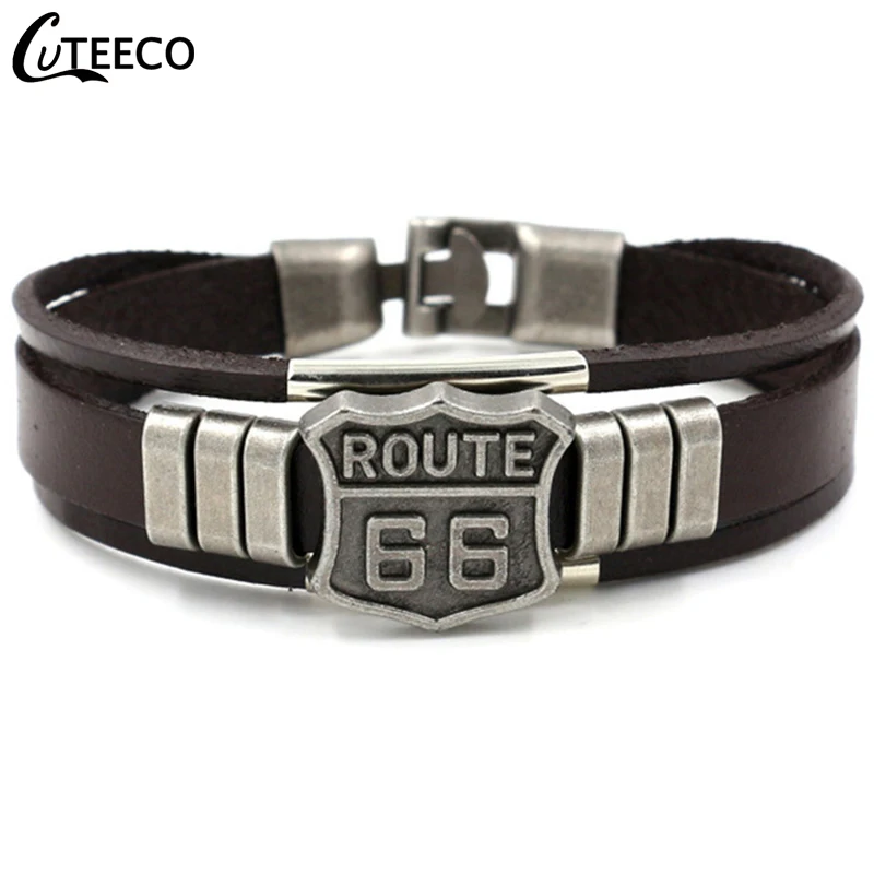 2 CUTEECO Винтаж для мужчин женщин унисекс США Route 66 значок мульти стринги плетеный браслет из тонкой кожи мужской лучший друг ювелирные изделия подарок - Окраска металла: 2