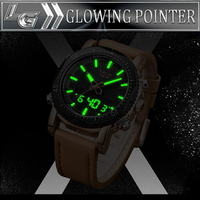 2020LIGE мужские часы люксовый бренд кожаные спортивные кварцевые светодиодные