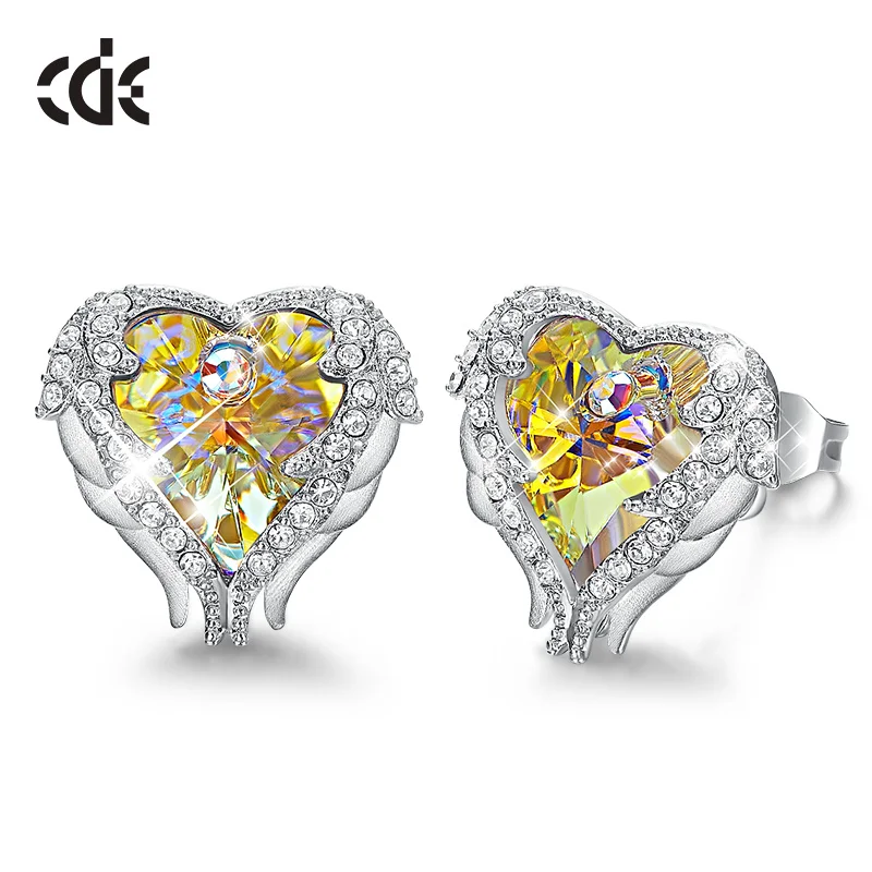

CDE Sparkling Jonquil Heart Crystals Women Earrings Zircon Angel Wings Stud Earrings for Mother's Day Gifts
