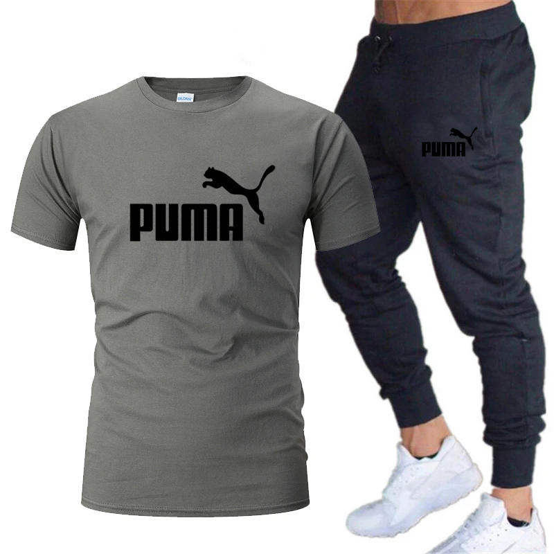 

2021puma new logo printed round neck short sleeve suit + sports pants leisure sports fitness trend fashion